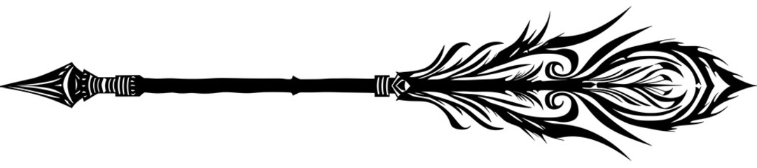 Fototapeta premium Tribal Styled Black Arrow with Spiral Details on Minimalistic White Background