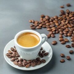 Coffee in cup and coffee beans