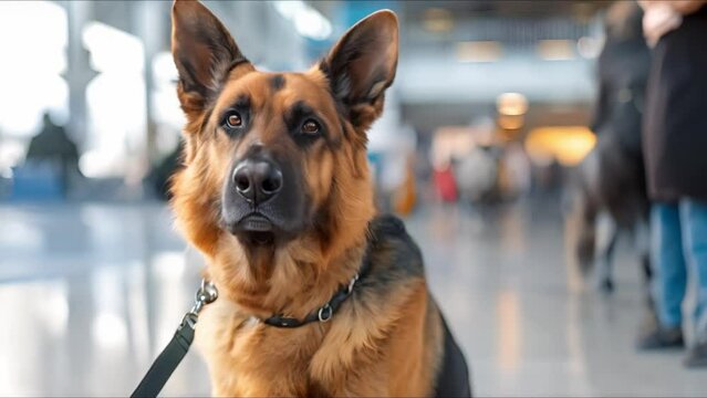 Airport security with K9 unit dog Police dog and handler Surveillance. Concept Airport Security, K9 Unit, Police Dog, Handler, Surveillance