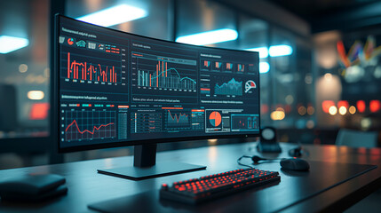 Futuristic Digital Interface, Abstract Background. Technology, Business, Finance, Science. High Tech Holographic Virtual Display, Intuitive User Experience, Data Analysis, Innovation, Work, Success