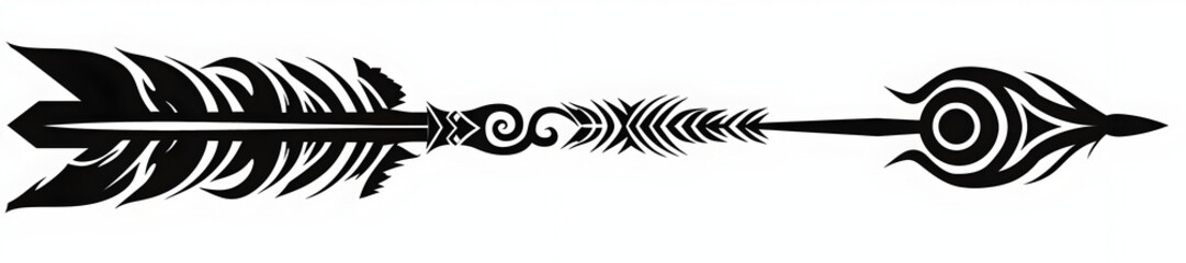 Black Tribal Arrow with Spiral in Minimal Style on White Background