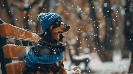 A dog in a blue sweater