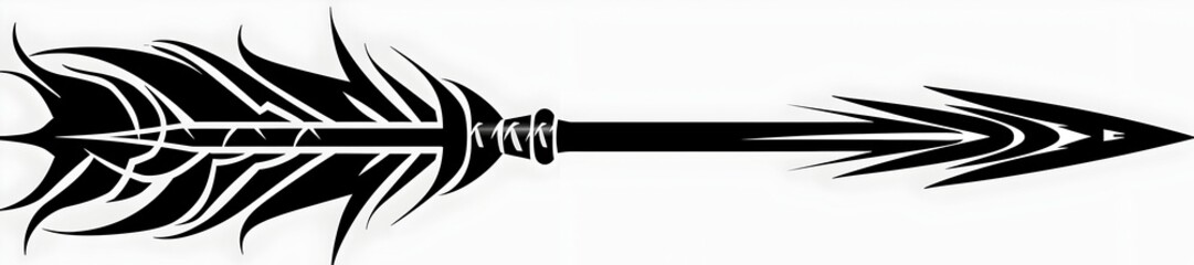Tribal Black Arrow with Spiral Tips in Clip Art Style on White Background