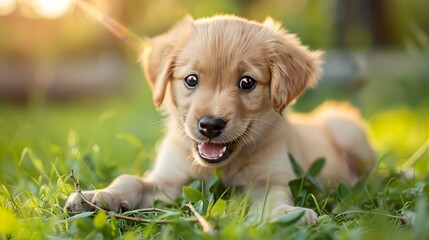 The puppy is playing with a twig picture