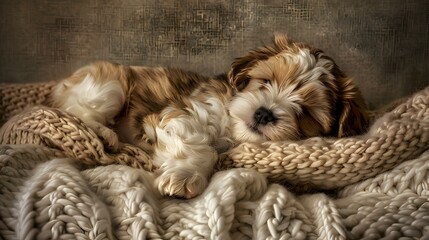 A puppy lying on a soft blanket picture