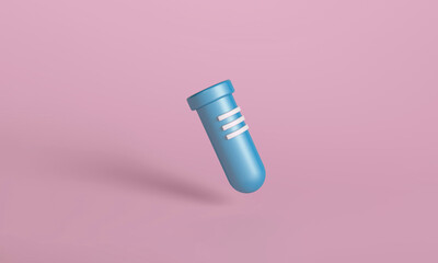 3D Blue Test Tube on Pink Background