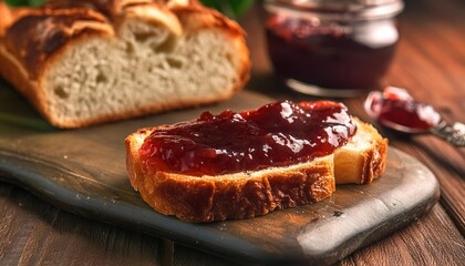 Obraz premium plain bread smeared with delicious jam