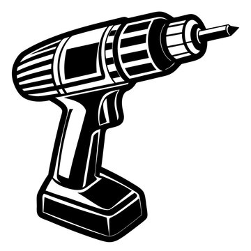black and white cordless drill clip art preview