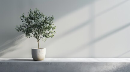 Minimalist Product Photography with Potted Tree on Table