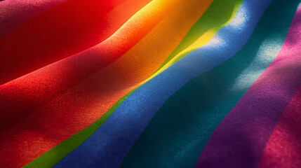 Colorful Fluffy Rainbow Fabric. Abstract Organic Flow, Dynamic Motion, Smooth Waves, Ripples, Stripes. Carpet, Rug, Blanket, Cover, Material, Textile. Futuristic Aesthetic, Trendy, Modern, Minimal