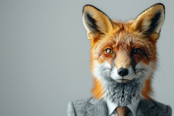 Fototapeta premium A Red Foxin a sharp business suit, poised and dignified, isolated against a stark white background, AI Generative