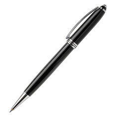 Elegant black ballpoint pen with shiny silver accents. Idea for professional and personal use. Perfect for writing and signing.