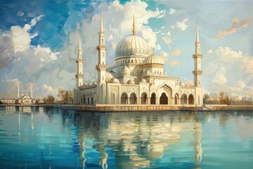 Fototapeta premium The Islamic Beautiful Mosque architecture dome landscape.