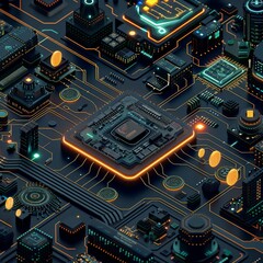 Fototapeta premium AI Processor Ecosystem Visualizatio, AI Generative