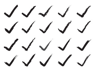 check mark icon. Hand drawn check and arrows signs. Chalk texture stain set. Grunge hand drawn brush strokes check marks vector illustration set