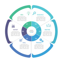 Business Infographic circle with 5 steps template with icons and 6 options or steps.infographics of business,idea,research,meeting,process,goal,report.for infographics design template