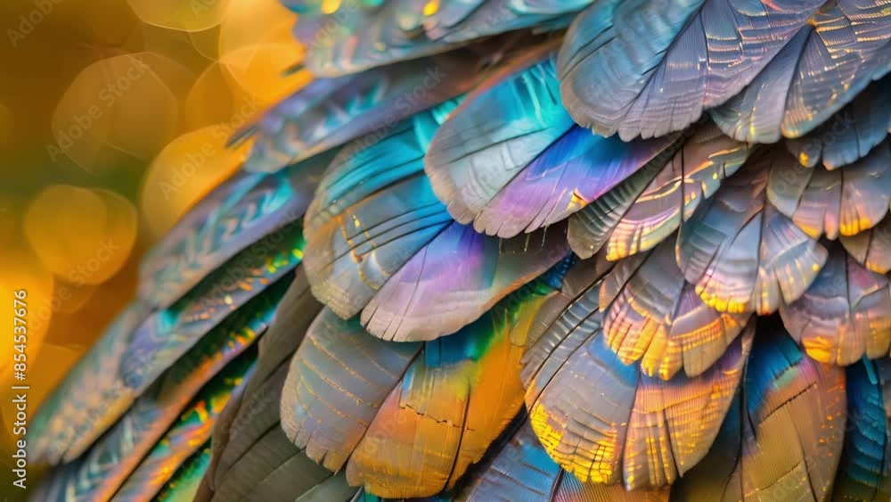 Aufkleber up close the intricate patterns of these iridescent feathers resemble the mesmerizing scales of a my