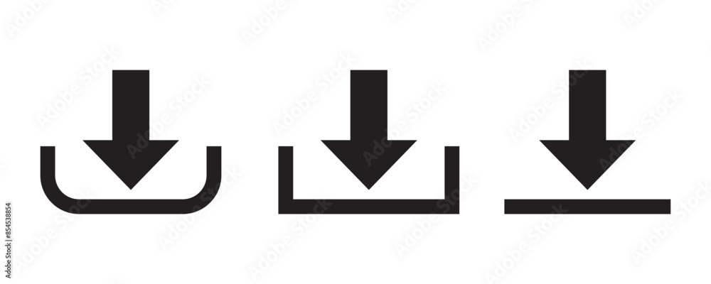 Poster download button icon set, save or upload file web interface vector pictogram. arrow download symbols