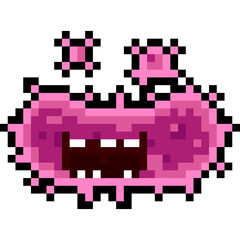 Pixel art smiling pink bacteria character