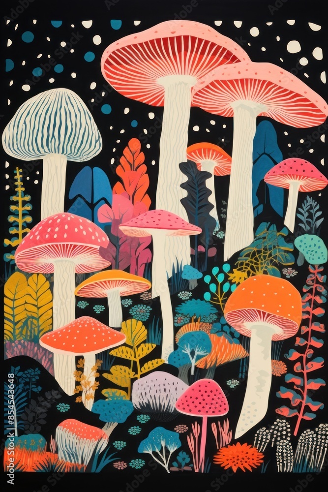 Sticker mushrooms pattern fungus agaric.