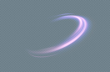 Glowing purple swirl PNG of bright lines. Abstract light effect for game design and vector illustration.