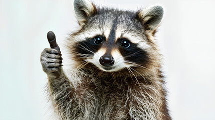 Obraz premium A raccoon giving a thumbs up isolated on white background