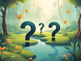 question mark floating on nature background