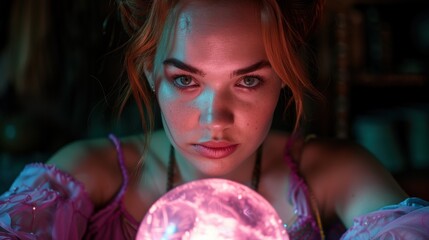 Naklejka premium Mysterious woman gazing into crystal ball