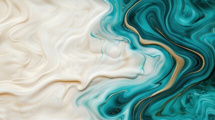 Fototapeta premium Swirling abstract marble texture in teal and gold