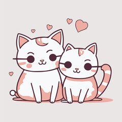 Draw vector character design couple love of cat with little heart for Valentine's day So sweet. Doodle cartoon style