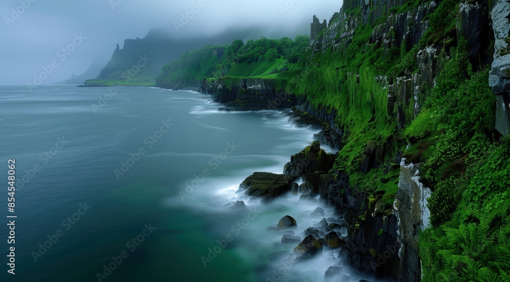 Canvas Prints Dramatic coastal cliffs with lush green vegetation