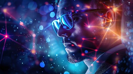 Smart man in digital background