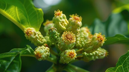 Noni flower pistils remain small and green