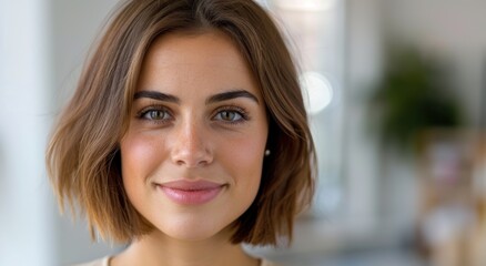 Fototapeta premium beautiful woman with natural makeup and short brown hair