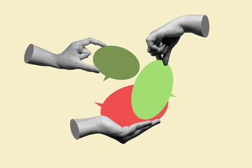 Business people exchanging ideas using speech bubbles for communication and brainstorming