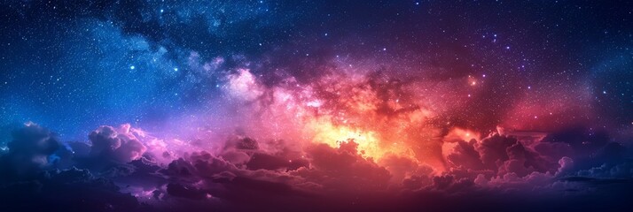 Fototapeta premium Night Sky with Vibrant Nebula and Clouds