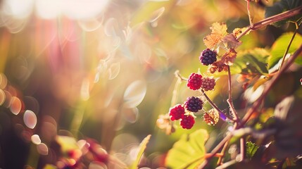 Berry picking, vibrant berries in focus, rich colors, morning sunlight, soft bokeh 