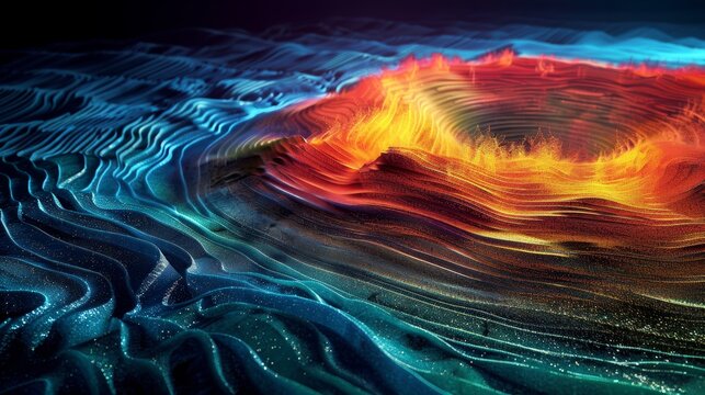 A digital simulation of a seismic wave traveling through the Earth's crust, showing the wave's frequency, amplitude, and wavelength, providing a visual representation of earthquake