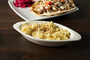 A view of a side dish of Mediterranean rice.