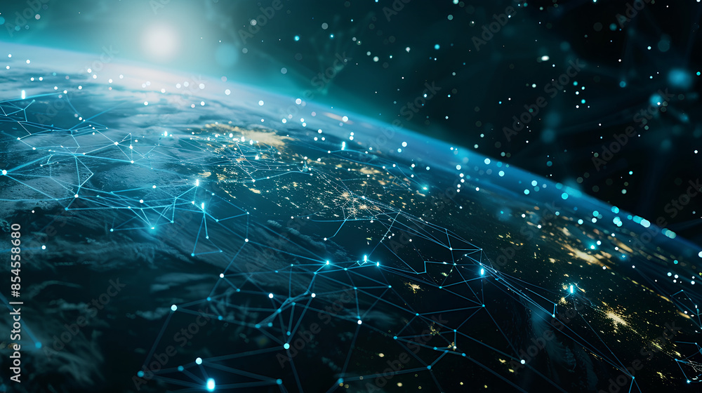 Poster communication technology for internet business. global world network and telecommunication on earth 