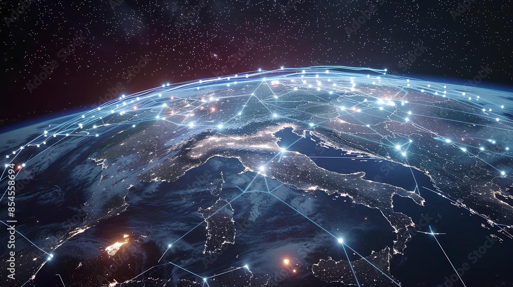 Poster communication technology for internet business. global world network and telecommunication on earth 