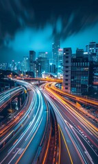 Fototapeta premium Illustration of a digital city roadmap leading to success, featuring futuristic cityscape with digital elements and a strategic path forward