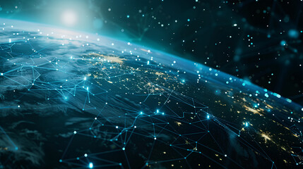 Communication technology for internet business. Global world network and telecommunication on earth cryptocurrency and blockchain and IoT