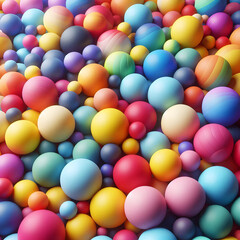 Heap of the different sized colorful spectrum or rainbow colored spheres or balls, color, education or playing concept background