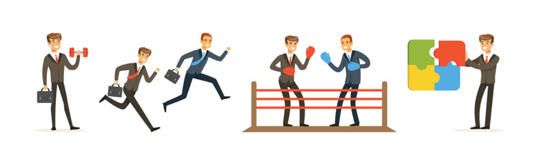 Competition of Young Business Male Character Vector Set