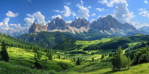 Obraz premium The peaks of the Geisler Group in the Dolomites of Europe.