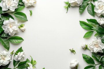 Naklejka premium Floral Frame with White Flowers and Green Leaves – Perfect for Invitations, Posters, and Design