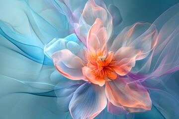 Fototapeta premium Transparent orange flowers on a blue background