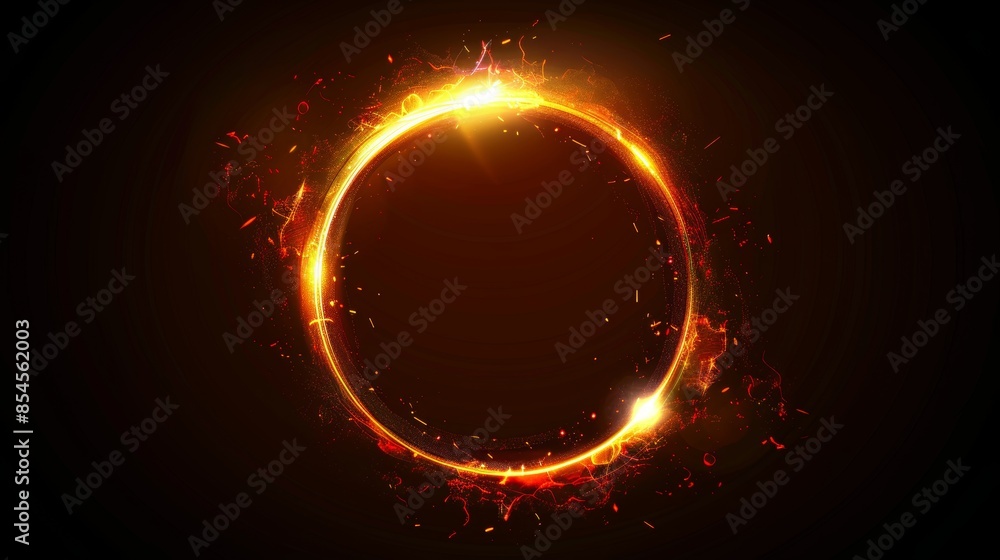 Wall mural Glowing fire circle ring on black background vector illustration with red and yellow light flare