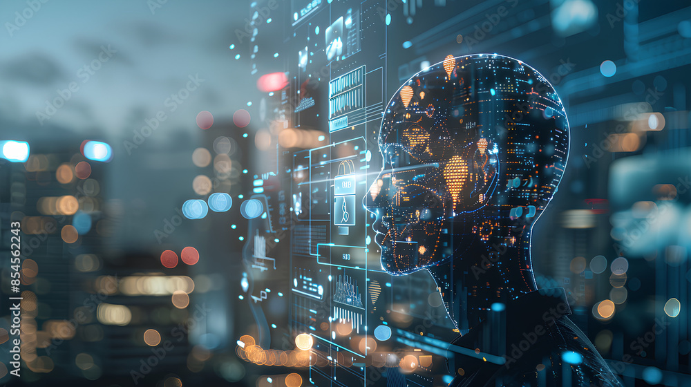 Poster digital transformation change management, internet of things. new technology bigdata and business pr